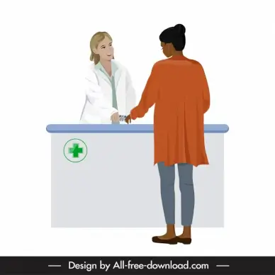 pharmacy design elements pharmacist woman customer sketch cartoon design