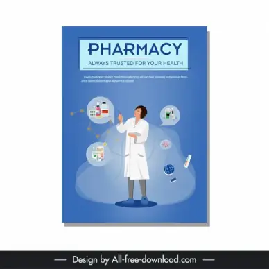 pharmacy poster template female doctor medical elements decor