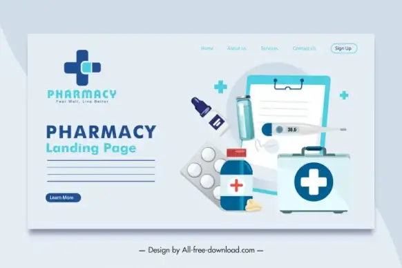 pharmacy website template medical elements sketch modern design 