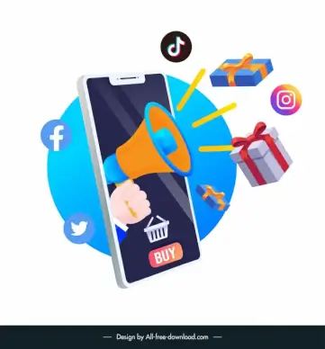 phone mobile store online design elements 3d dynamic smartphone megaphone presents web icons sketch