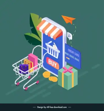 phone mobile store online design elements modern 3d trading elements sketch