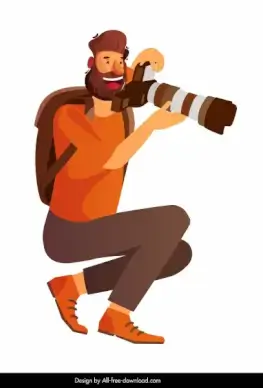 photographer icon sitting gesture colored cartoon character sketch
