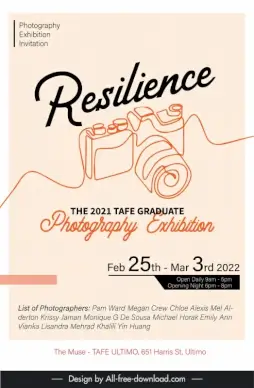 photography exhibition invitation banner template classical handdrawn camera sketch