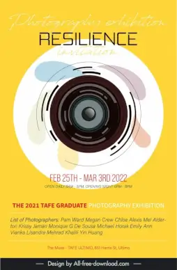 photography exhibition invitation banner template modern elegant camera lens sketch