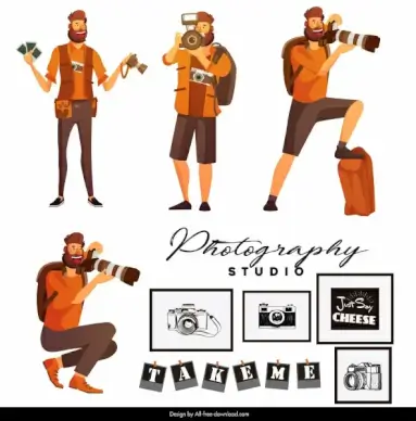 photography studio advertising banner cameramen cameras sketch