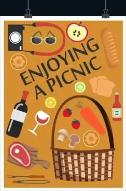 picnic banner food basket icons classical flat design