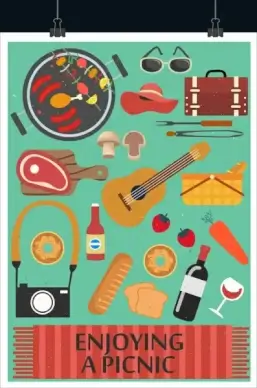 picnic poster multicolored symbols decor classical design