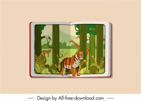 picture book icon jungle animals theme sketch