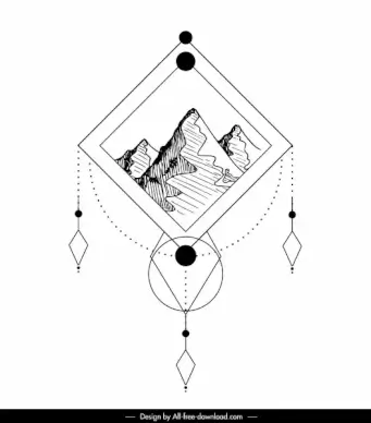 picture tattoo template mountain scene sketch flat classic