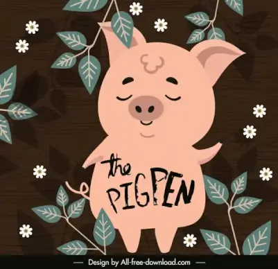 piggy background cute cartoon floral leaves decor