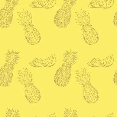 pineapple background yellow handdrawn outline