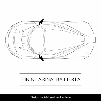 pininfarina battista car model icon flat black white symmetric top view outline