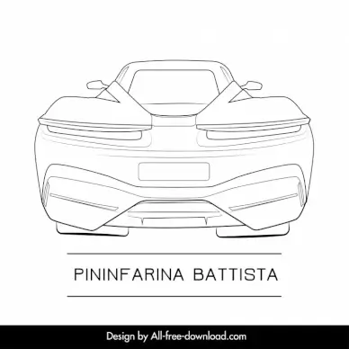 pininfarina battista car model icon flat symmetric handdrawn back view outline