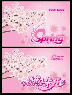 pink spring blossoming peach flag hanging open