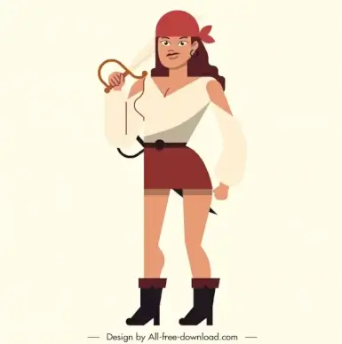 pirate icon attractive lady sketch colored cartoon character