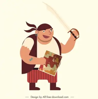 pirate icon funny man sketch colored cartoon character
