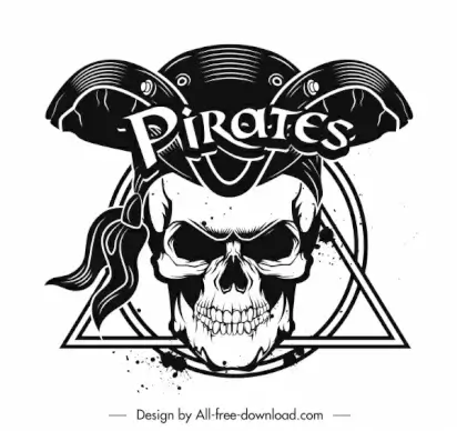 pirate icon horror skull black white grunge design