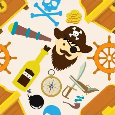 pirate icons design elements with colors symbols