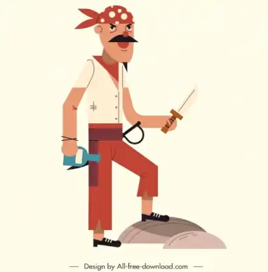 pirate sailor icon funny man sketch classical design