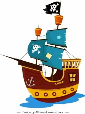 pirate ship icon colorful vintage design
