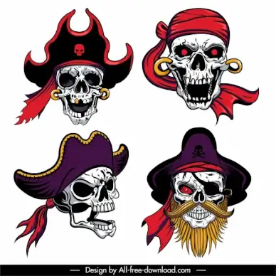 pirate skull icons scary sketch