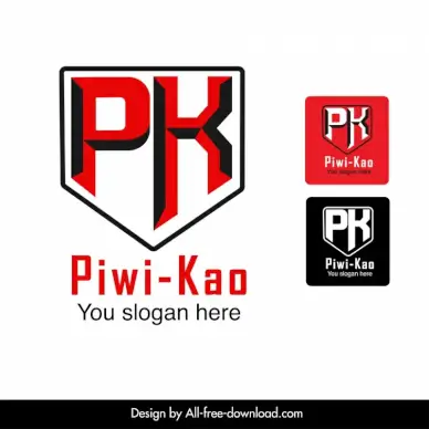 piwi kao pk letter logotypes isolated stylized texts outline 