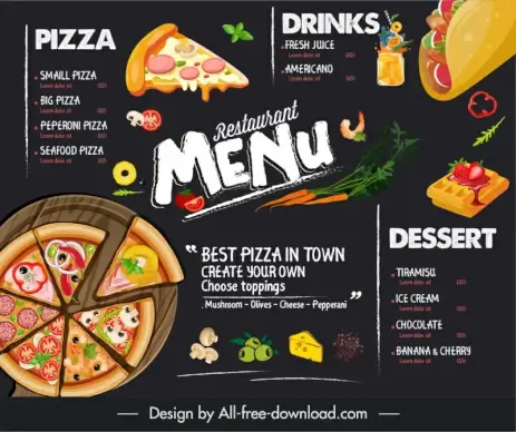 pizza desserts restaurant menu template dark classic