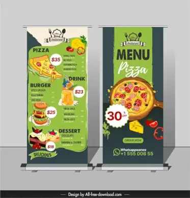  pizza restaurant menu template contrast vertical roll up