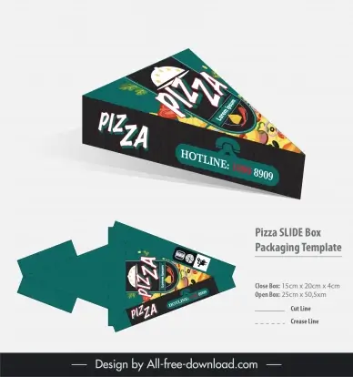 pizza slide box packaging template elegant 3d triangle shape 