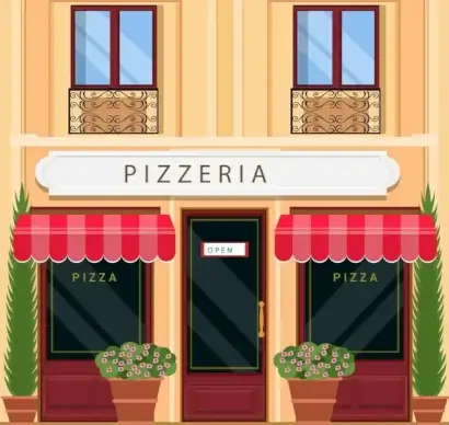 pizza store facade design with italian architecture