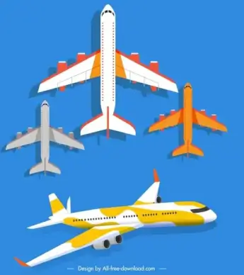 plane icons modern models sketch colored decor