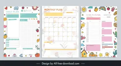 planner organizer templates collection flat bright symbols
