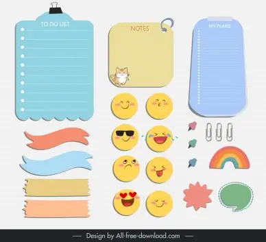  planner sticker notepad design elements cute emoticon papercut shapes