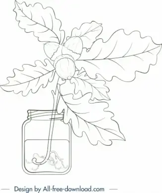 plant jar painting leaf chestnut icons handdrawn sketch