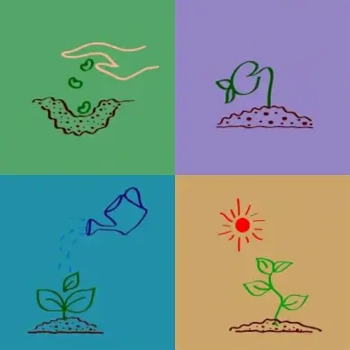 planting tree process outline hand drawn style