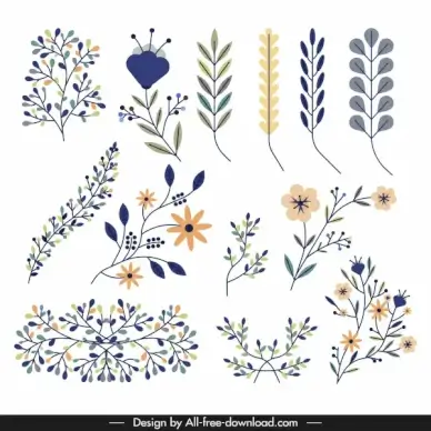 plants icons floral leaf sketch colorful flat classic