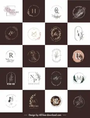 plants logotypes collection elegant flat classic design