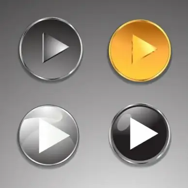 play button icons collection shiny colored round decor