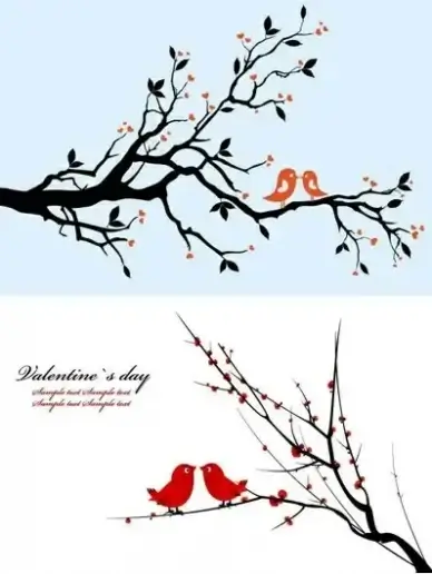 valentine background classical design branch birds icons