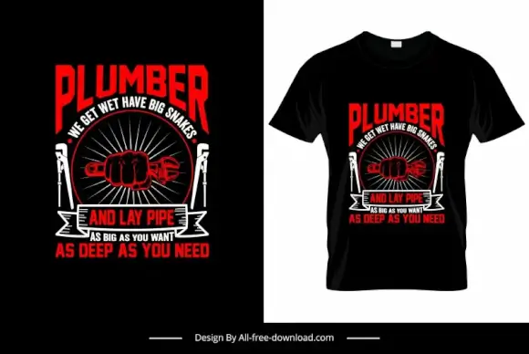 plumber tshirt template dark red black design fist mechanic tools decor