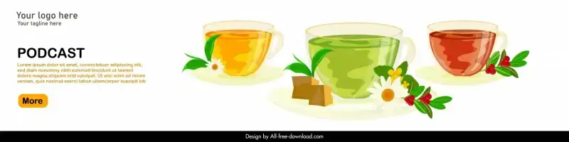 podcast tea cup banner template elegant classical design