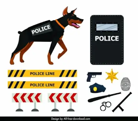 police design elements dog weapon barrier sketch