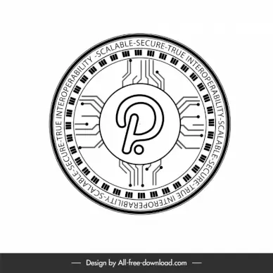 polkadot coins sign icon black white symmetry text outline