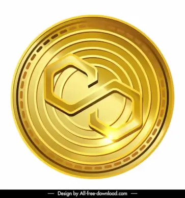 polygon coin sign icon shiny golden circle text design