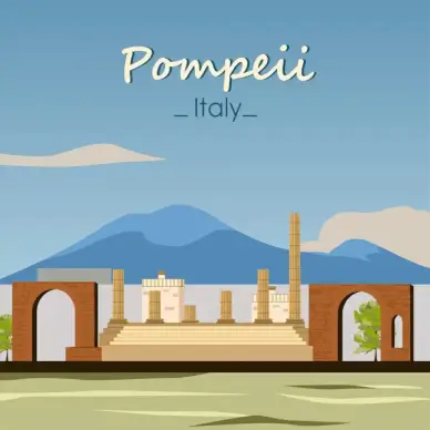 pompeii italy advertising poster ancient architecture sketch 