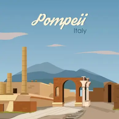 pompeii italy heritage advertising banner template ancient architecture sketch