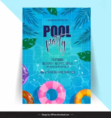 pool party invitation poster template  flat leaf buoy decor