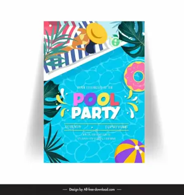 pool party poster template flat pool scene 