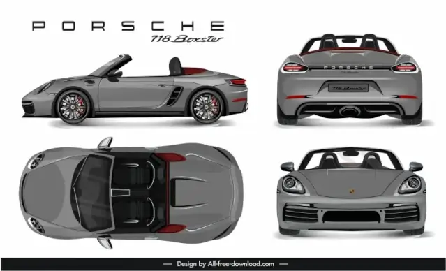 porsche 718 boxster car advertising template modern different views outline 