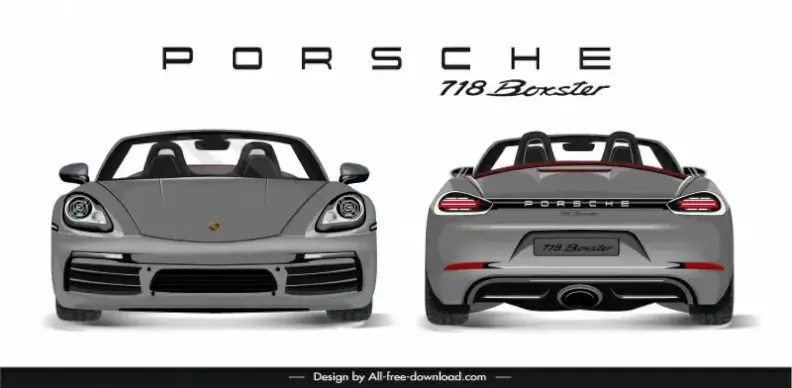porsche 718 boxster car model advertising template modern symmetric front view back view sketch